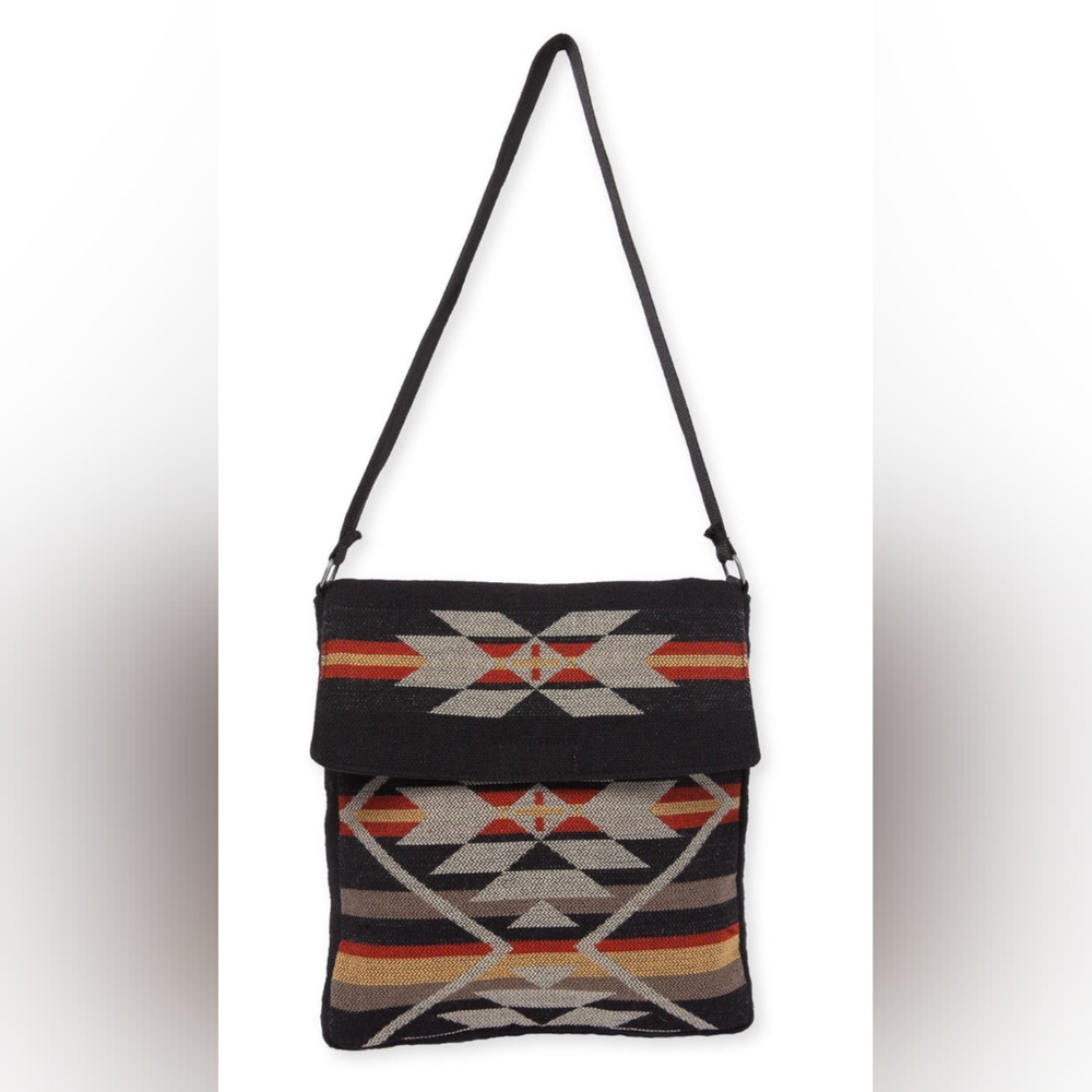 Flap Top Shoulder Bag - Southwest Style - Ethnic Inspired Design - Lightweight